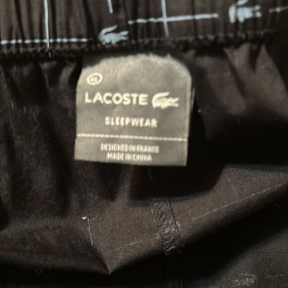 Lacoste XL Black Blue Cotton Croc Logo Print Drawstring Lounge PJ Pants - Picture 14 of 16